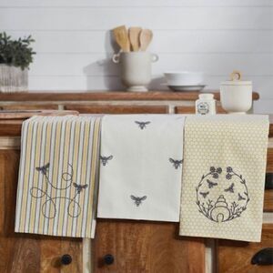 NEW! Honey Bee Set of THREE Cotton Tea Towels Dish Wipes Farmhouse Bumble